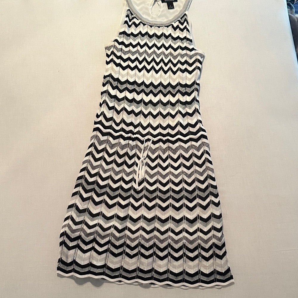 White House Black Market Women’s Chevron Dress - Black and White and Silver